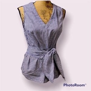 MaxJeans Gingham Sleeveless Shirt w Bow blue sm